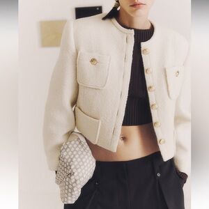 W Concept Low Classic Wool Tweed Jacket with Gold Buttons